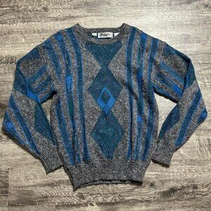 Vintage Zeppelin Men's Large Blue Green Grey Geometric Sweater